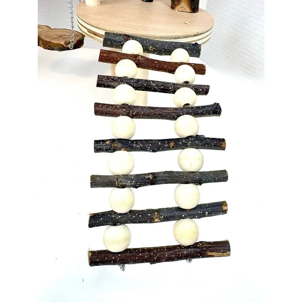 Hamster Playground Platform, Climbing, Swinging, Ladder Toy, Natural Pet-Safe